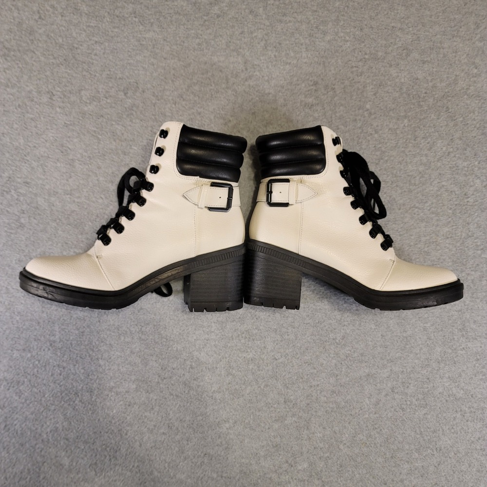 Mix No. 6 Kadin Cream Black Combat Boots Lace Up Block Heel Lug Sole Ankle 6M